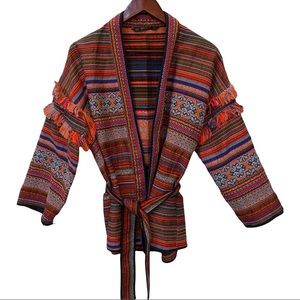 Zara Basics multicolour aztec print belted cardigan size medium EUC